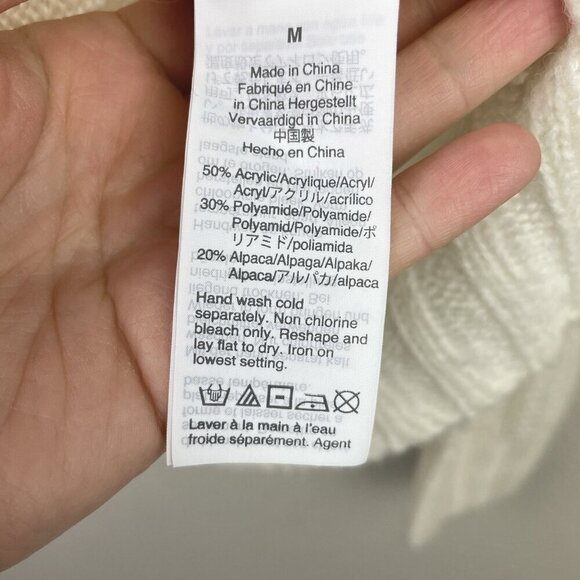 J.Crew Women's Medium Pointelle Cable Knit Sweater Mock Neck Ivory Cream Alpaca - Picture 11 of 14